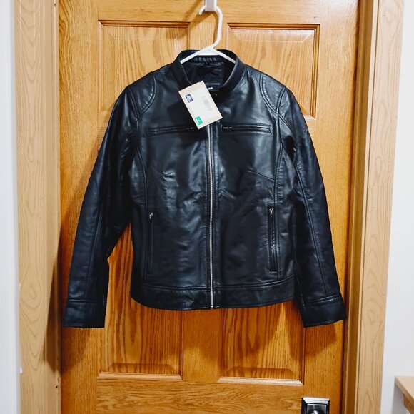 Dodge Women’s Black Biker Genuine Leather Jacket Size L - Picture 1 of 15